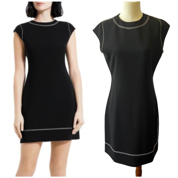 THEORY EMBROIDERED CAP SLEEVE SHIFT DRESS 6 MODERN CHIC CAREER CASUAL LUXURY - Picture 1 of 12
